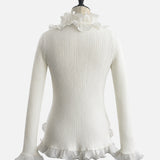 Wave Pleated Ruffle Knit Top