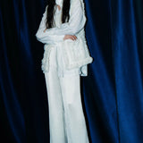 glossy tuck wide pants