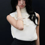 sleeve less ribbon slit knit
