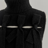 sleeve less ribbon slit knit