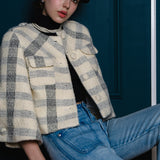 check jacquard cocoon sleeve jacket