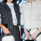 4way shiny tweed padded down jacket