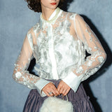 3D flower X embroidery blouse
