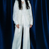 glossy tuck wide pants