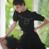 half sleeve stitch knit tops