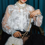 3D flower X embroidery blouse