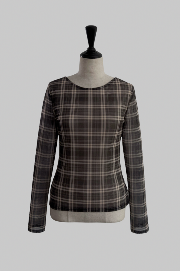 Sheer Check Long Sleeve Top