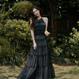 2way lace stripe long dress