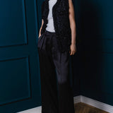 glossy tuck wide pants