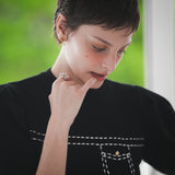 half sleeve stitch knit tops
