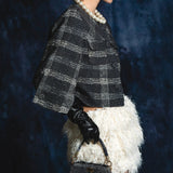 check jacquard cocoon sleeve jacket