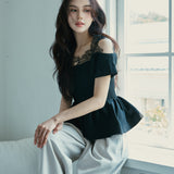 Lace Open Shoulder Peplum Tops