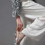 glossy tuck wide pants