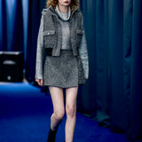 4way shiny tweed padded down jacket