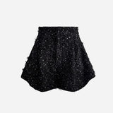 flower spangle tweed hem short pants
