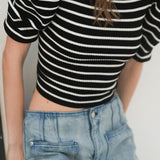 back ribbon stripe knit tops