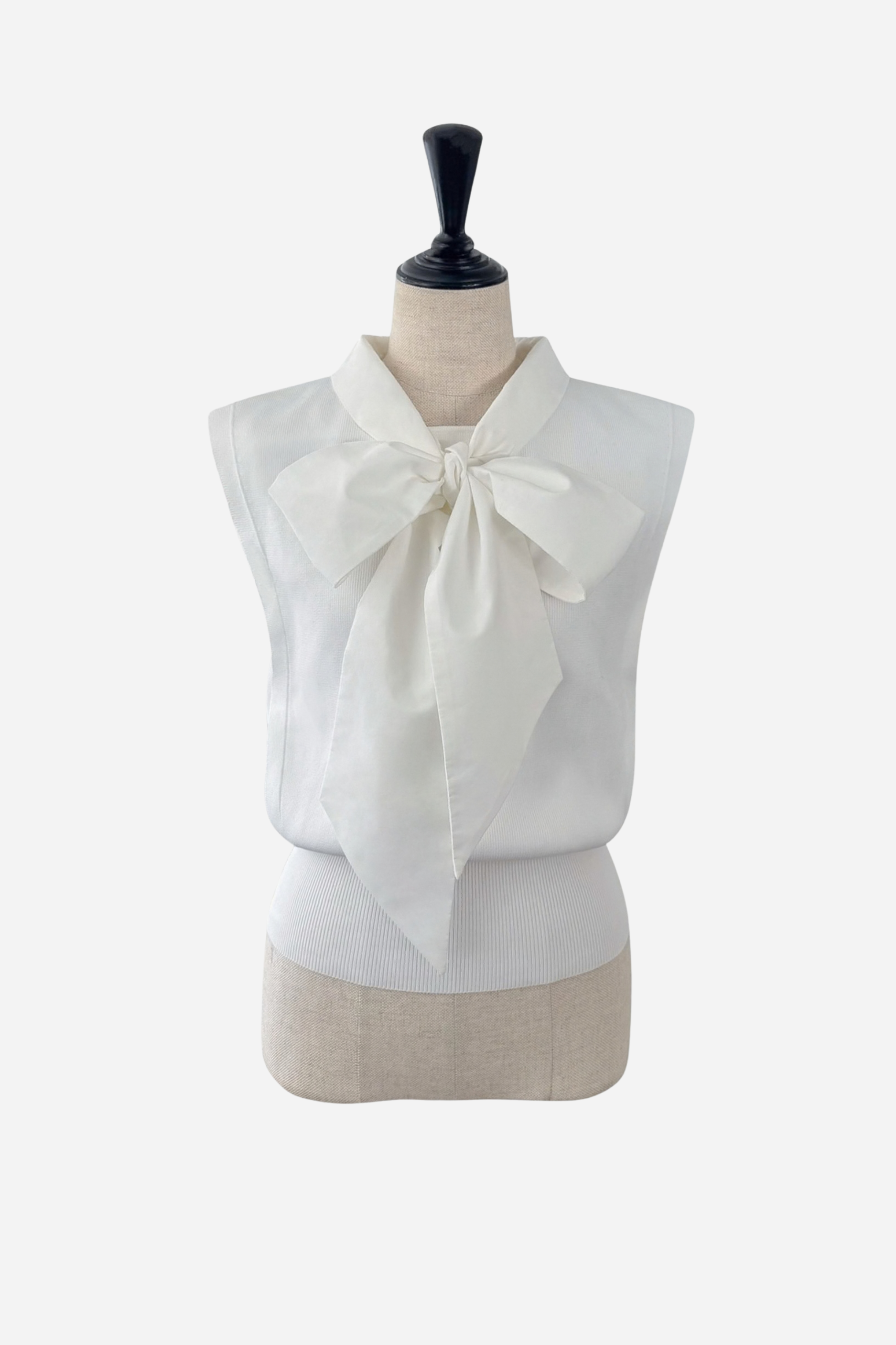 Bow Docking Sleeve Less Knit Tops – shéller / シェリエ Bow Docking Sleeve Less Knit Tops – shéller / シェリエ