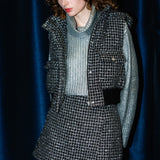 4way shiny tweed padded jacket