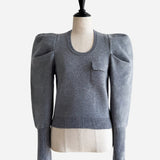 sh power shoulder knit tops