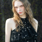 candy check tweed ruffle frill tops