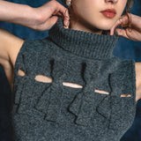 sleeve less ribbon slit knit
