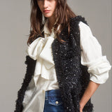 flower spangle tweed gilet