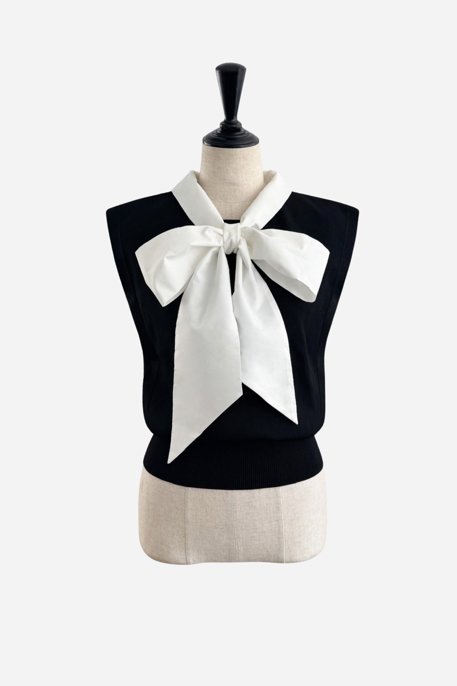Bow Docking Sleeve Less Knit Tops