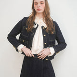 gold button denim wrap culottes