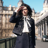 gold button denim wrap culottes