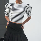 back ribbon stripe knit tops