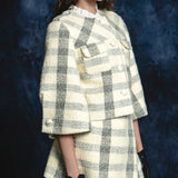 check jacquard cocoon sleeve jacket