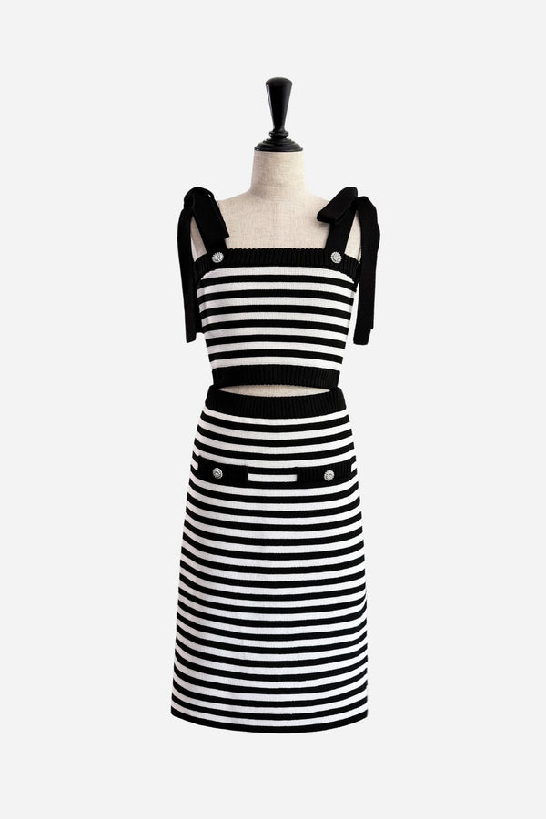 shoulder ribbon stripe knit set up