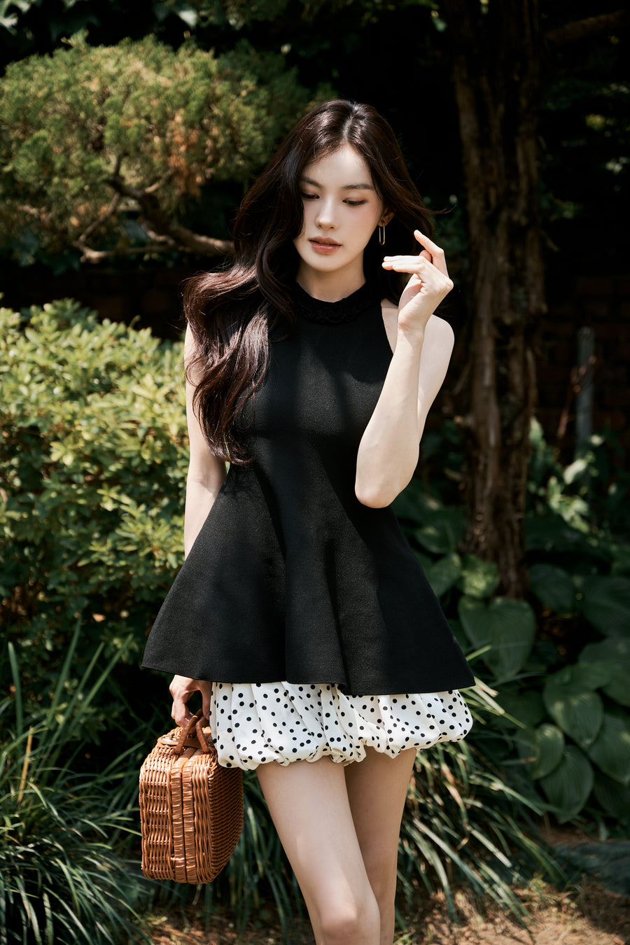 Halter Frill Peplum Knit Tops
