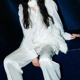 glossy tuck wide pants