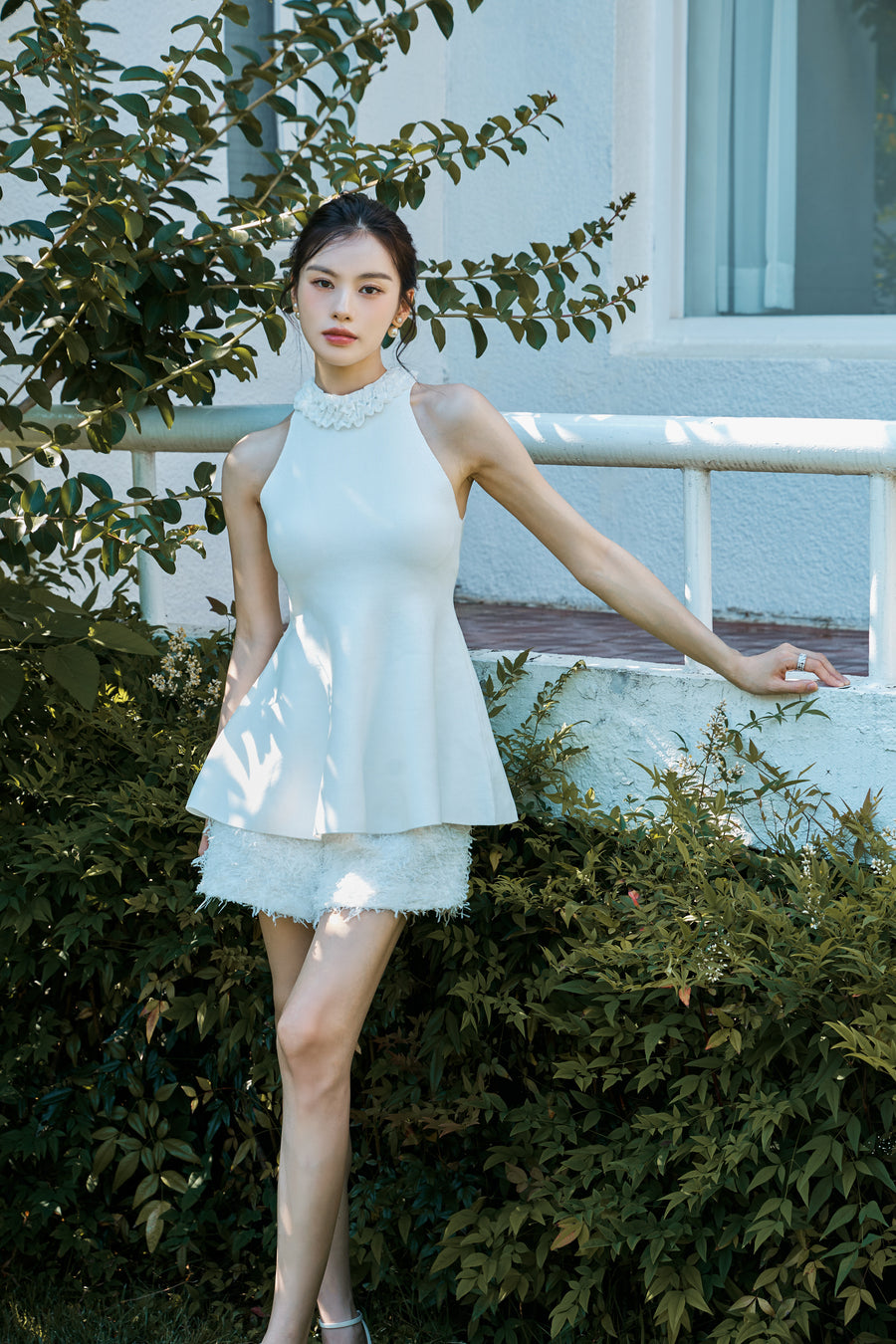 Halter Frill Peplum Knit Tops