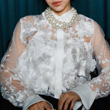 3D flower X embroidery blouse