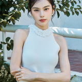 Halter Frill Peplum Knit Tops