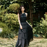 2way lace stripe long dress