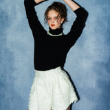 flower spangle tweed hem short pants