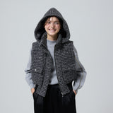 4way shiny tweed padded down jacket