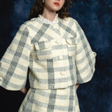 check jacquard cocoon sleeve jacket