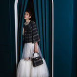 check jacquard cocoon sleeve jacket