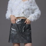 silver leather mini skirt