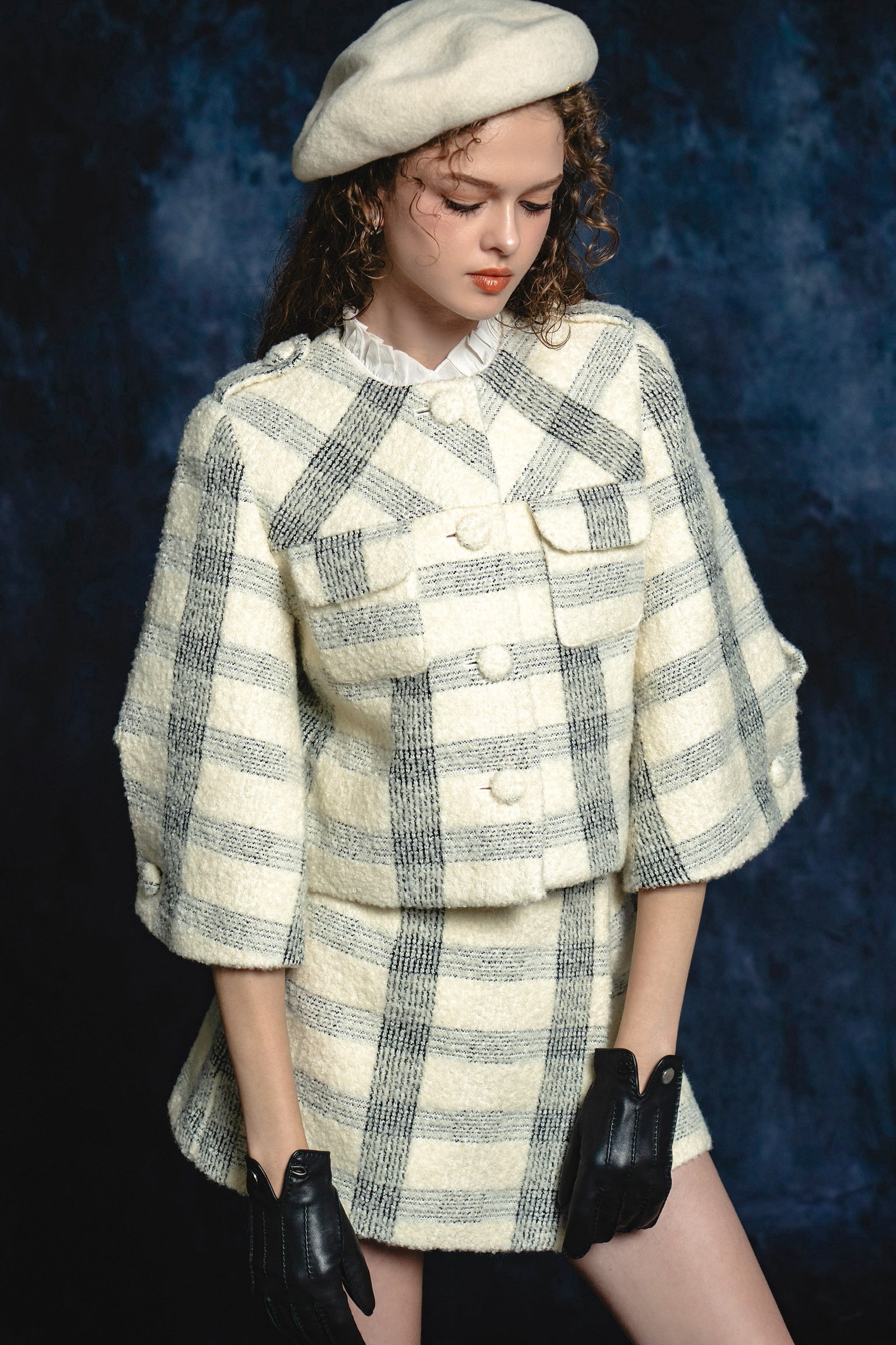 スカート sheller Mohair check wrap culottes Sheller Mohair Check Wrap Culottes