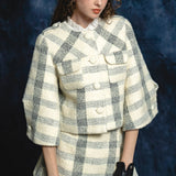 check jacquard cocoon sleeve jacket