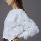feather fur cardigan