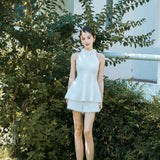 Halter Frill Peplum Knit Tops