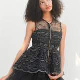 flower lace glitter peplum tops
