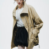 Suede-Like Drawstring Jacket