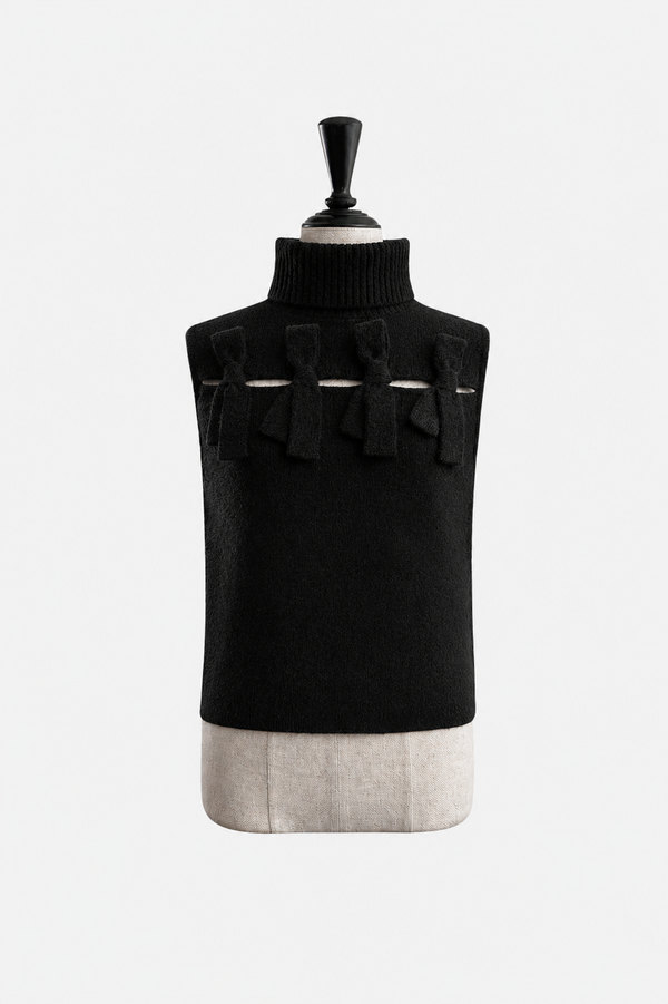sleeve less ribbon slit knit